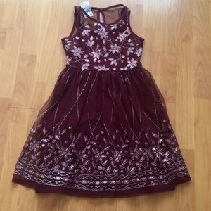 justice girls Burgundy Glitter Printed Dress.